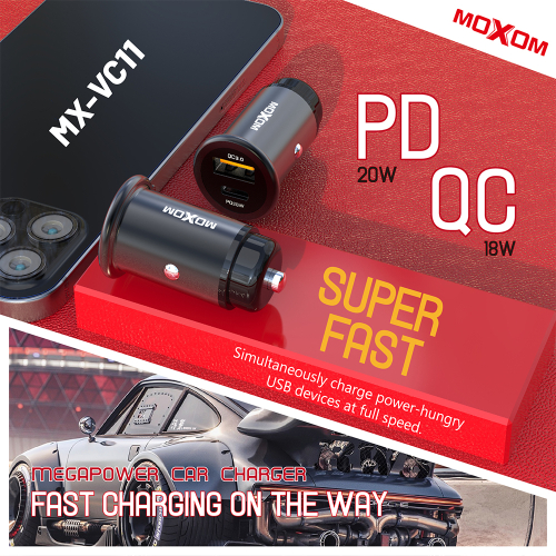 Auto Punjac Moxom MX-VC11 PD3.0+QC3.0 20W+18W Crni