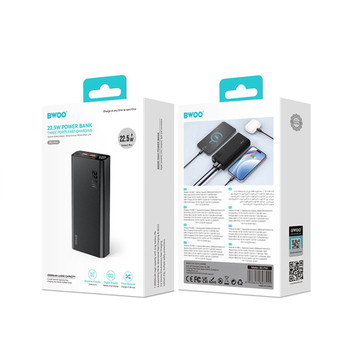 Power Bank Bwoo LED Display Usb-A/Type C 5V/3A 22,5W 20000MAH Crni