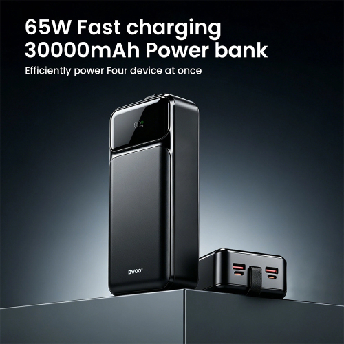 Power Bank Bwoo LCD Display Usb-A/Type C 65W 30000MAH Crni