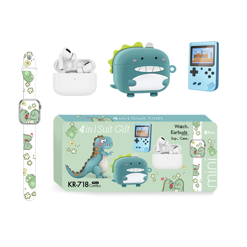 Karler Bass K718-COMBO Set (Mini Watch, Konzola, Tws Bluetooth Slusalice + Futrola za Slusalice Dinosaurus)