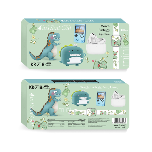 Karler Bass K718-COMBO Set (Mini Watch, Konzola, Tws Bluetooth Slusalice + Futrola za Slusalice Dinosaurus)