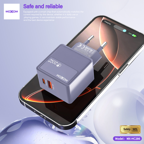 Kuciste Punjaca Moxom MX-HC286 Type C + USB 20W Sivi
