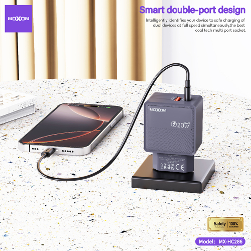 Kuciste Punjaca Moxom MX-HC286 Type C + USB 20W Sivi