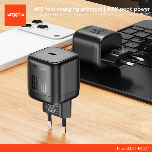 Kucni Punjac Moxom MX-HC314 40W PD 60W Avs Type-C na Type-C Crni