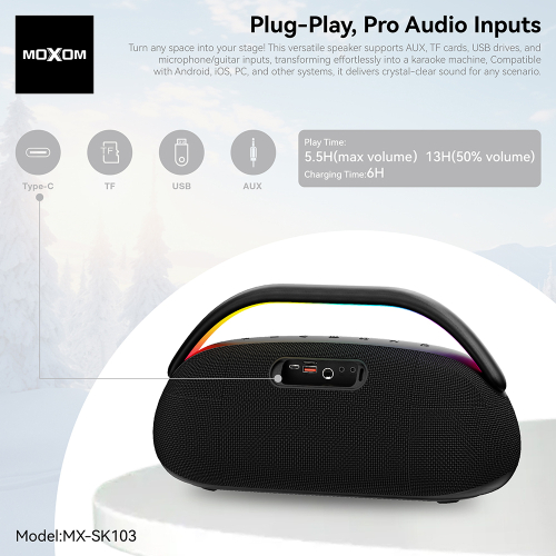 Zvucnik Bluetooth Moxom 150W MX-SK103 sa Dva Mikrofona Crni
