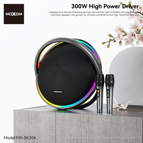 Zvucnik Bluetooth Moxom 300W MX-SK106 sa Dva Mikrofona Crni