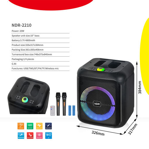 Zvucnik Bluetooth NDR-2210 20W 10 Inca sa Dva Mikrofona Crni
